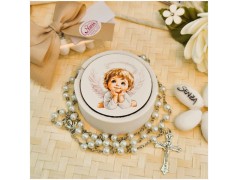 Bomboniera Sacra Angioletto Custode Scatolina in Pietra leccese e marmo con rosario