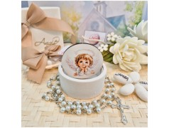 Bomboniera Sacra Angioletto Custode Scatolina in Pietra leccese e marmo con rosario