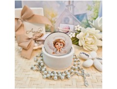 Bomboniera Sacra Angioletto Custode Scatolina in Pietra leccese e marmo con rosario