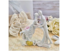 Bomboniera Matrimonio Sposi "Bacio d'Amore" in Resina Effetto Pietra con Cuore Oro