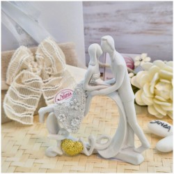 Bomboniera Matrimonio Sposi "Bacio d'Amore" in Resina Effetto Pietra con Cuore Oro