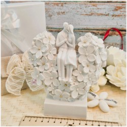 Bomboniera Matrimonio Vaso Cuore in Fiore con Sposi e Dettagli Oro