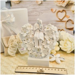 Bomboniera Matrimonio Vaso Cuore in Fiore con Sposi e Dettagli Oro