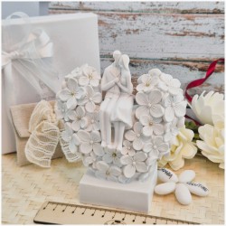 Bomboniera Matrimonio Vaso Cuore in Fiore con Sposi e Dettagli Oro