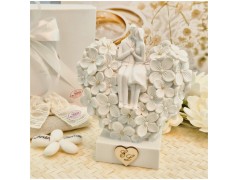 Bomboniera Matrimonio Vaso Cuore in Fiore con Sposi e Dettagli Oro