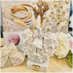 Bomboniera Matrimonio Vaso Cuore in Fiore con Sposi e Dettagli Oro