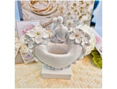 Bomboniera Matrimonio Vaso Cuore in Fiore con Sposi e Dettagli Oro vista posteriore