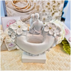 Bomboniera Matrimonio Vaso Cuore in Fiore con Sposi e Dettagli Oro vista posteriore