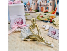 Bomboniera Comunione Ballerina Seduta in Resina Pietra e Oro