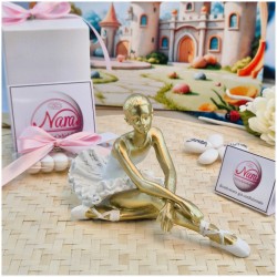 Bomboniera Comunione Ballerina Seduta in Resina Pietra e Oro