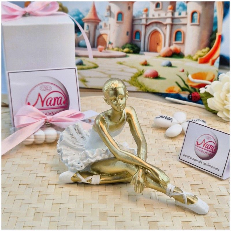 Bomboniera Comunione Ballerina Seduta in Resina Pietra e Oro