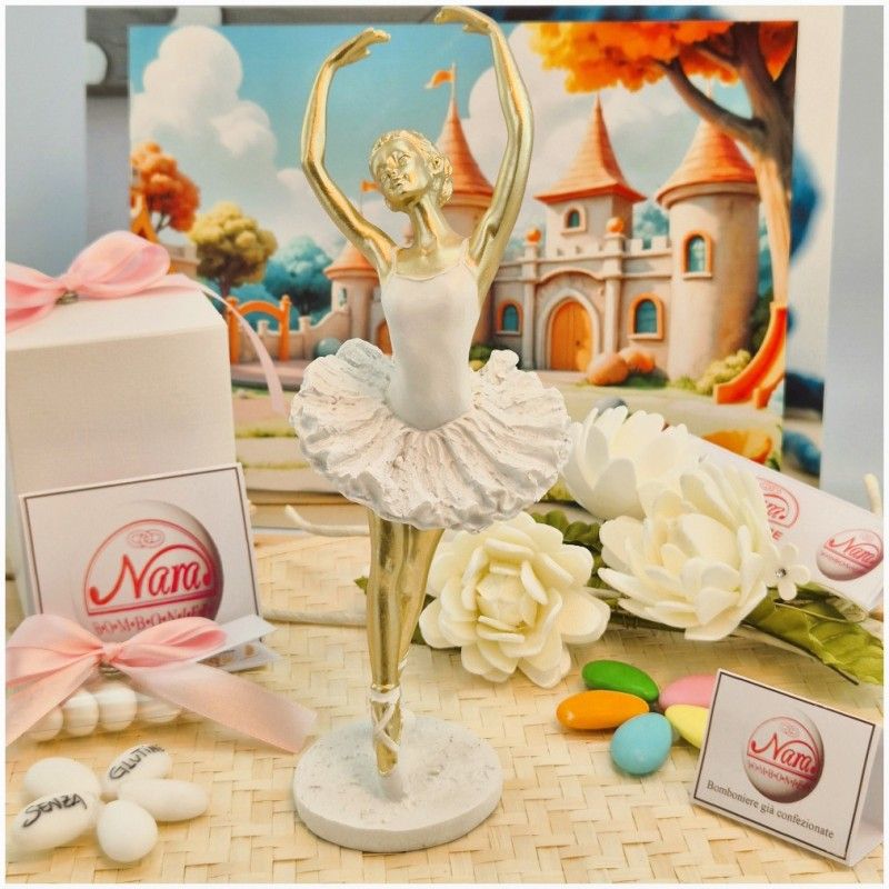 Bomboniera Comunione Ballerina Sulle Punte in Resina Pietra e Oro