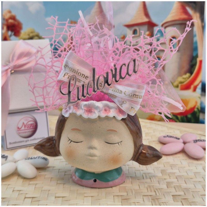 Bomboniera Comunione Bimba Vasetto Porta Pianta con Nome Personalizzato