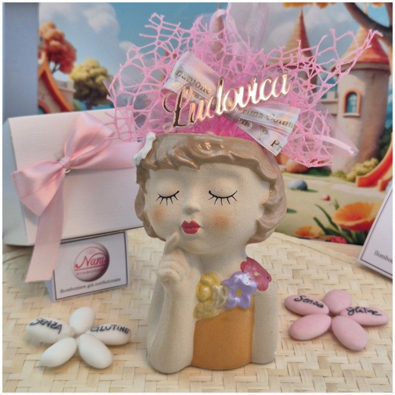 Bomboniera Comunione Bimba Vasetto Grande Porta Pianta con Nome Personalizzato