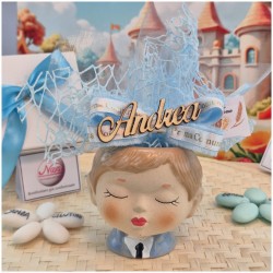 Bomboniera Comunione Bimbo Vasetto Porta Pianta con Nome Personalizzato