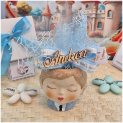 Bomboniera Comunione Bimbo Vasetto Porta Pianta con Nome Personalizzato