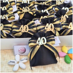 Bomboniera 40° Compleanno Sacchetto Nero e Oro con Numero Specchiato (Ideale Segnaposto)