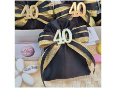 Bomboniera 40° Compleanno Sacchetto Nero e Oro con Numero Specchiato (Ideale Segnaposto)