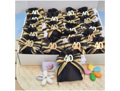 Bomboniera 40° Compleanno Sacchetto Nero e Oro con Numero Specchiato (Ideale Segnaposto)