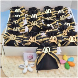 Bomboniera 40° Compleanno Sacchetto Nero e Oro con Numero Specchiato (Ideale Segnaposto)