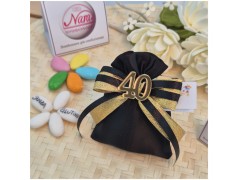 Bomboniera 40° Compleanno Sacchetto Nero e Oro con Numero Specchiato (Ideale Segnaposto)