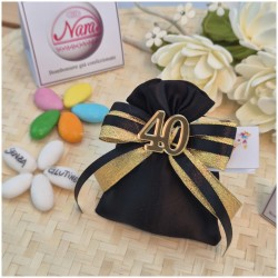Bomboniera 40° Compleanno Sacchetto Nero e Oro con Numero Specchiato (Ideale Segnaposto)
