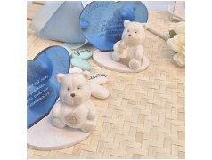 Bomboniera Battesimo orsetto per maschio in porcellana con cuore personalizzato