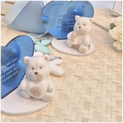 Bomboniera Battesimo orsetto per maschio in porcellana con cuore personalizzato