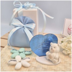 Bomboniera Battesimo orsetto per maschio in porcellana con cuore personalizzato