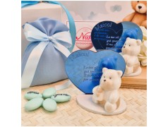 Bomboniera Battesimo orsetto per maschio in porcellana con cuore personalizzato
