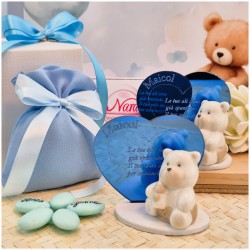 Bomboniera Battesimo orsetto per maschio in porcellana con cuore personalizzato