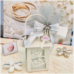 Bomboniera Nozze d'Argento Lanterna con Cuore e Numero 25 Argentato