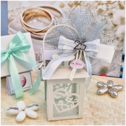 Bomboniera Nozze d'Argento Lanterna con Cuore e Numero 25 Argentato