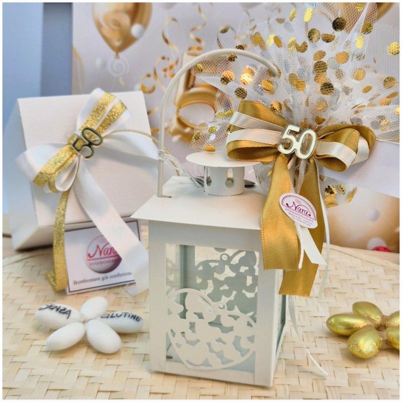 Bomboniera Nozze d'Oro Lanterna 50 Anni con Dettagli Dorati