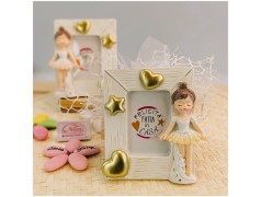 Bomboniera Comunione Portafoto Ballerina Sogno d'Oro con Cornice Effetto Legno