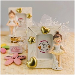 Bomboniera Comunione Portafoto Ballerina Sogno d'Oro con Cornice Effetto Legno