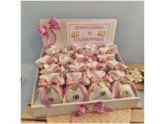 Bomboniera 80° Compleanno Donna Sacchetto Raso con Numero Oro e Cuore Personalizzato