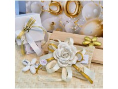 Bomboniera Nozze d'Oro Cuscino Profumato con Rosa Bianca e Numero 50