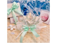 Bomboniera Matrimonio Debora Carlucci Fiore Medio in Cristallo e Porcellana Bianca con punto luce