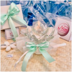 Bomboniera Matrimonio Debora Carlucci Fiore Medio in Cristallo e Porcellana Bianca con punto luce