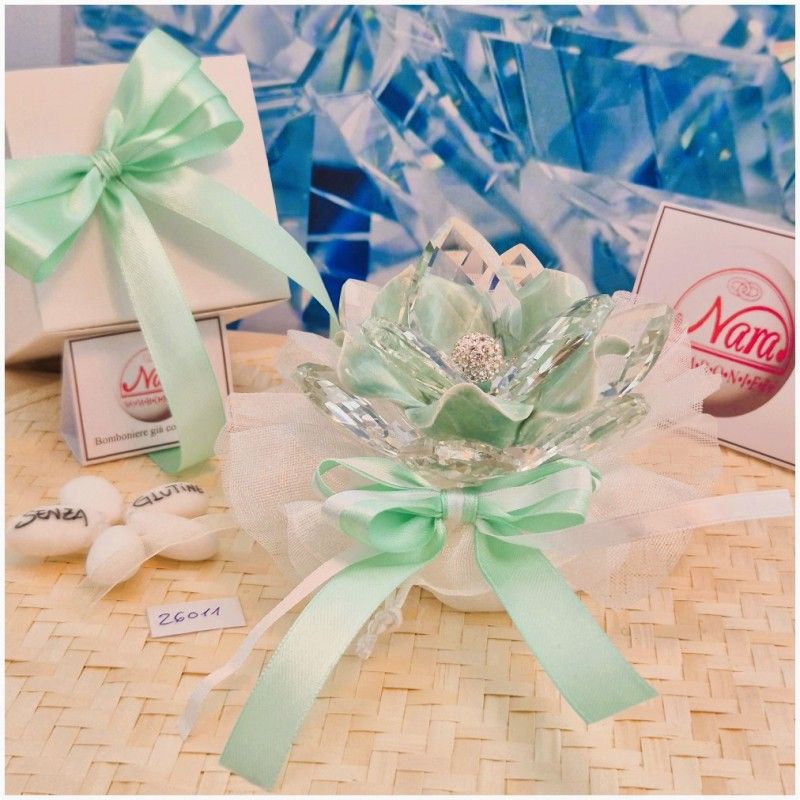 Bomboniera Matrimonio Debora Carlucci Fiore Medio in Cristallo e Porcellana Tiffani con punto luce