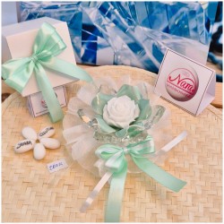 Bomboniera Matrimonio Debora Carlucci Fiore Medio in Cristallo e Porcellana Tiffany con Fiore Candelina