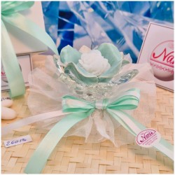 Bomboniera Matrimonio Debora Carlucci Fiore Piccolo in Cristallo e Porcellana Tiffany con Fiore Candelina