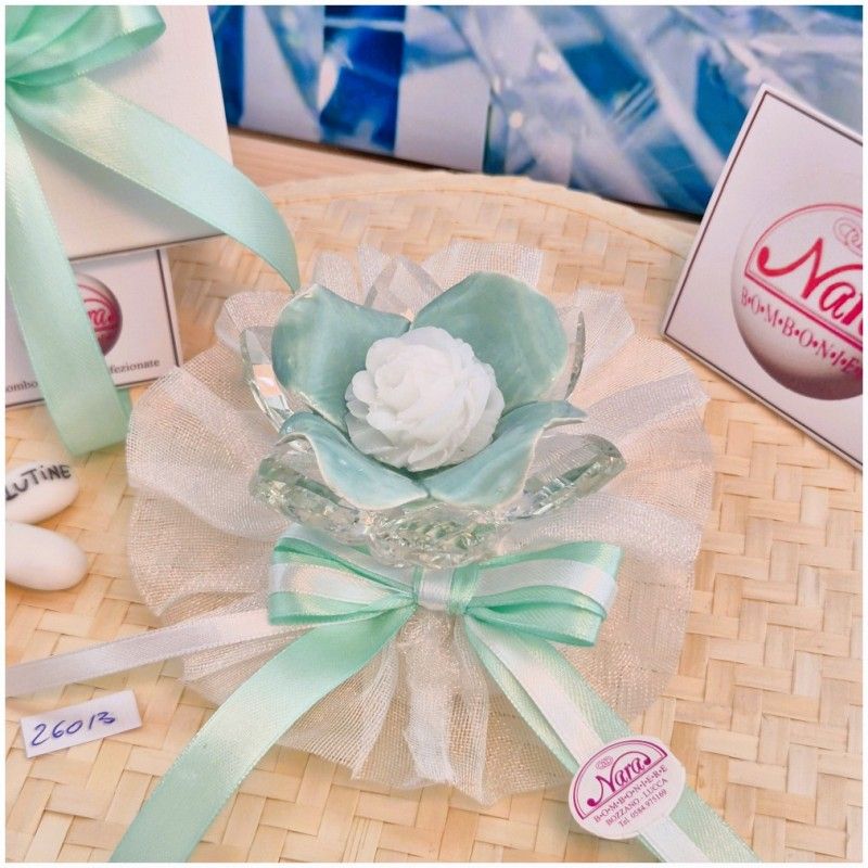 Bomboniera Matrimonio Debora Carlucci Fiore Piccolo in Cristallo e Porcellana Tiffany con Fiore Candelina