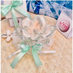 Bomboniera Matrimonio Debora Carlucci Fiore Grande in Cristallo e Porcellana Bianca con punto luce