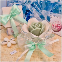 Bomboniera Matrimonio Debora Carlucci Fiore Grande in Cristallo e Porcellana Bianca con Fiore Candelina