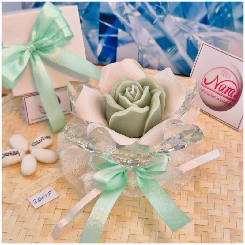 Bomboniera Matrimonio Debora Carlucci Fiore Grande in Cristallo e Porcellana Bianca con Fiore Candelina