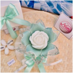 Bomboniera Matrimonio Debora Carlucci Fiore Grande in Cristallo e Porcellana Tiffany con Fiore Candelina