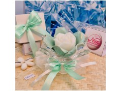 Bomboniera Matrimonio Debora Carlucci Fiore Grande in Cristallo e Porcellana Tiffany con Fiore Candelina