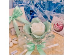 Bomboniera Matrimonio Debora Carlucci Fiore Grande in Cristallo e Porcellana Tiffany con Fiore Candelina